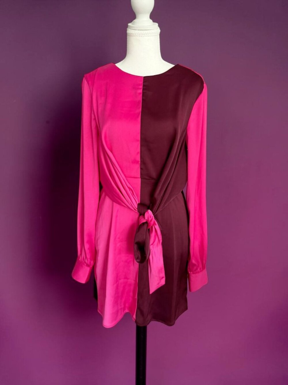 STEVE MADDEN Burgundy Pink Block Long Sleeve Dress Size Small